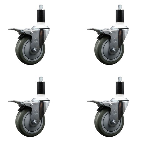 Service Caster 4'' Gray Poly Swivel 1-3/8'' Expanding Stem Caster Set Total Lock Brake, 4PK SCC-EXTTL20S414-PPUB-138-4